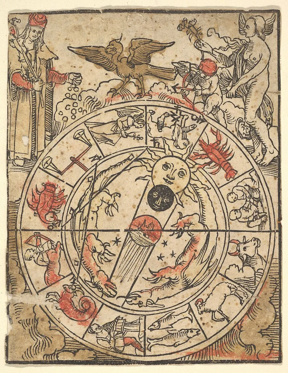 Chart of the Signs of the Zodiac with Venus, Cupid, and a Bishop Saint — Hans Baldung (called Hans Baldung Grien)