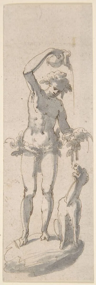 Male Figure with Dog and Pitcher — Anonymous, Italian, 17th century