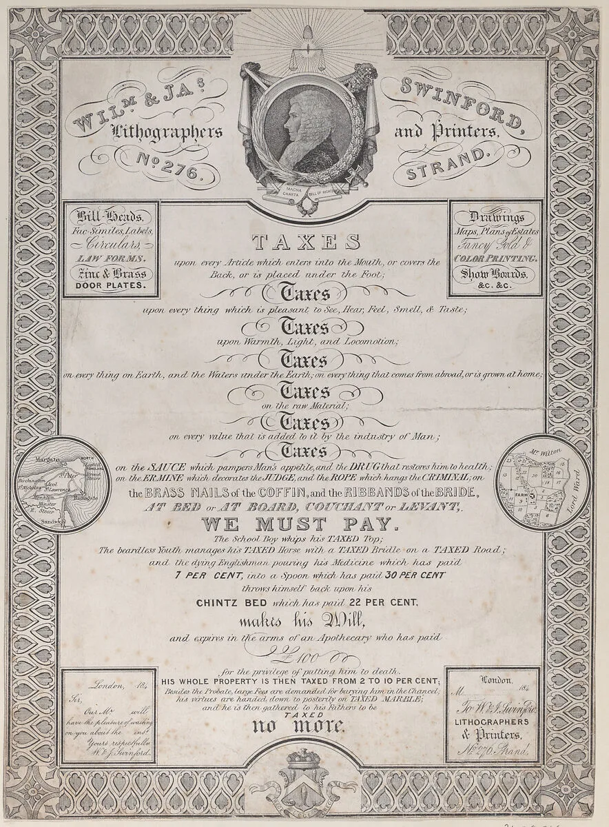 Trade Card for William and James Swinford, Lithographers and Printers — Anonymous, British, 19th century