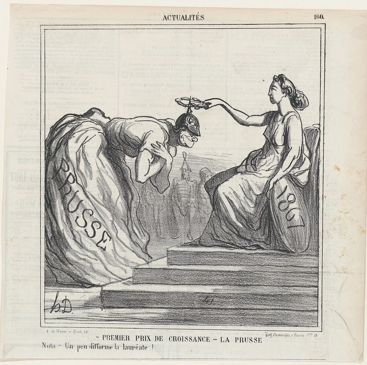 First prize for growth – Prussia: Note: the prize winner is a bit deformed, from 'News of the day,' published in Le Charivari, August 13, 1867 — Honoré Daumier|Arnaud de Vresse|Destouches