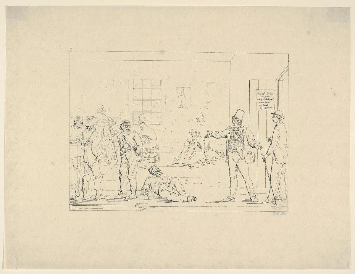 Buying a Substitute in the North during the War (from Confederate War Etchings) — Adalbert John Volck