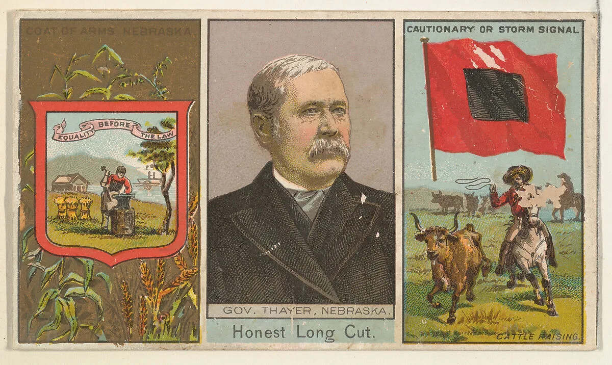Governor Thayer, Nebraska, from "Governors, Arms, Etc." series (N133-1), issued by Duke Sons & Co. — W. Duke, Sons & Co.