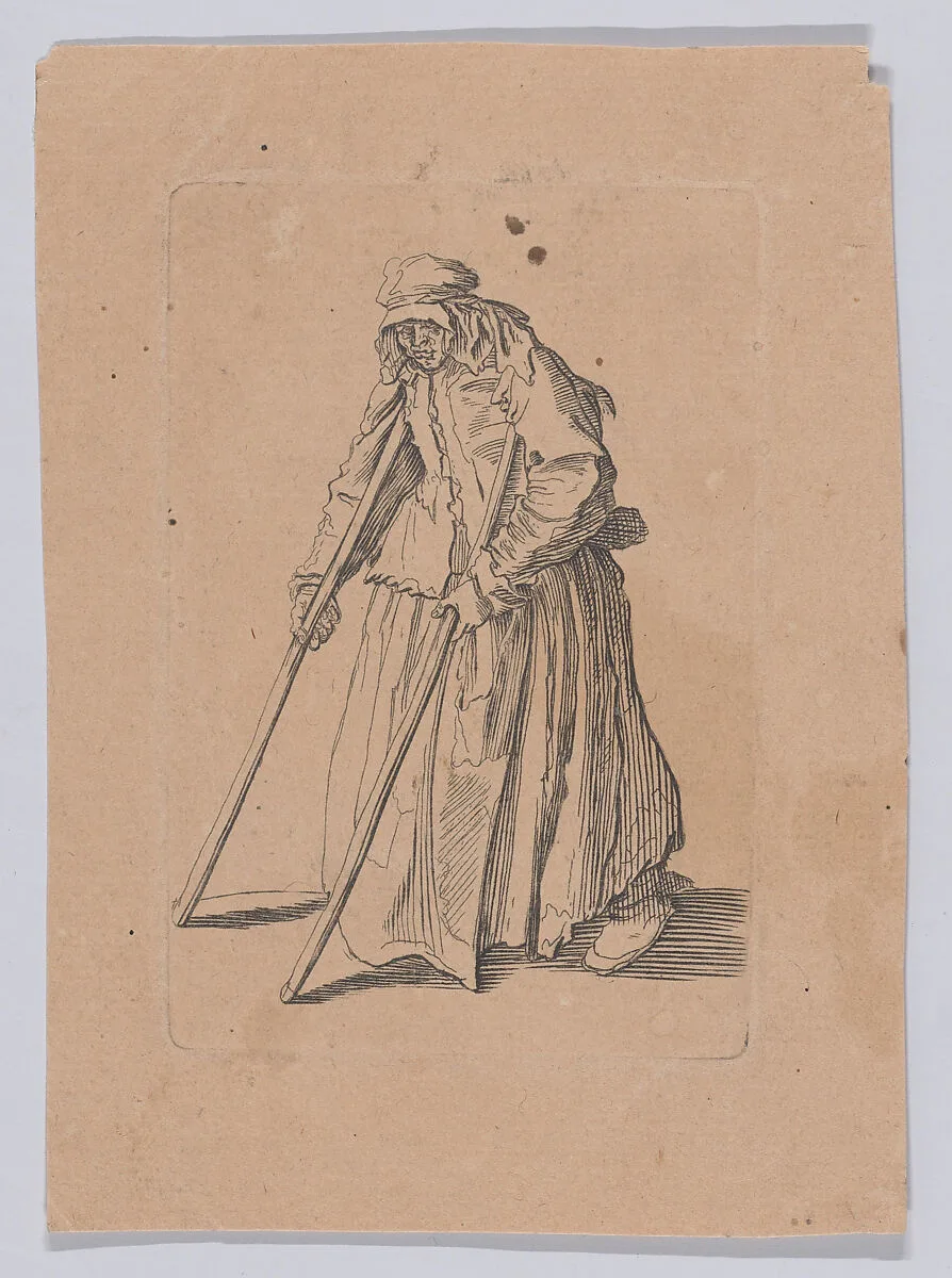 Reverse and Reduced Copy of La Mendiante aux Béquilles (The Female Beggar with Crutches), from Les Gueux suite appelée aussi Les Mendiants, Les Baroni, ou Les Barons (The Beggars, also called the Barons) — Jacques Callot|Anonymous
