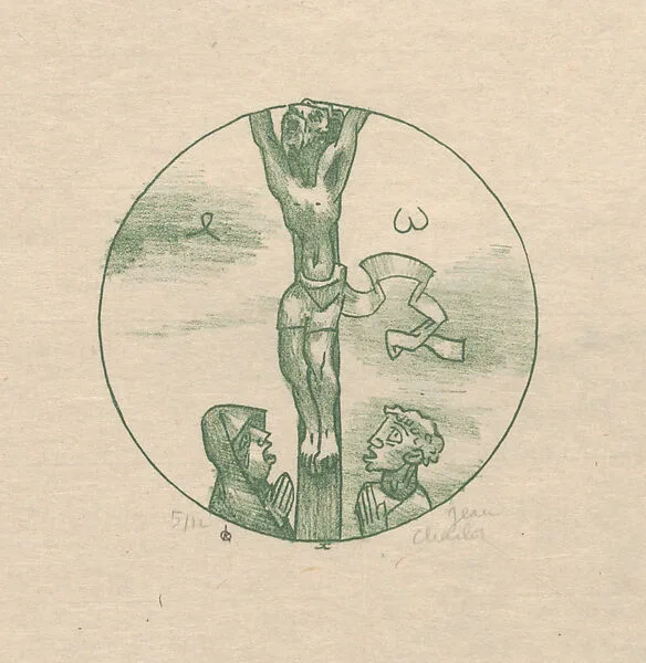 Christ being nailed to the cross, a circular composition — Jean Charlot|Kistler (Lynton R. and/or Will A.)