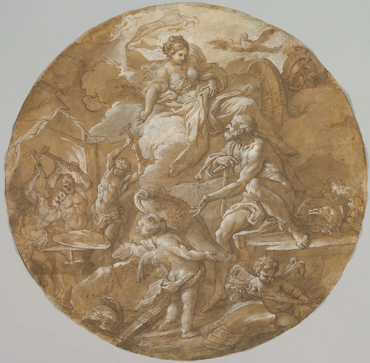 Venus at the Forge of Vulcan (recto); Sketches with Two Putti (verso) — Sebastiano Conca