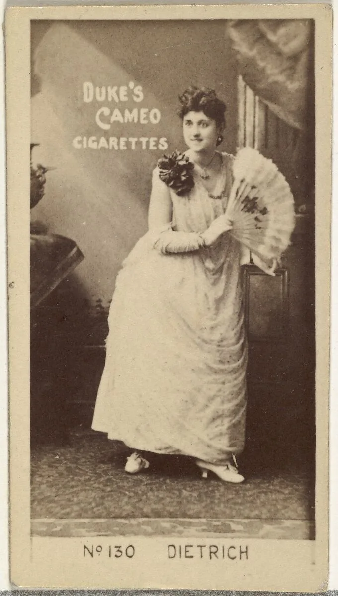 Card Number 130, Dietrich, from the Actors and Actresses series (N145-4) issued by Duke Sons & Co. to promote Cameo Cigarettes — W. Duke, Sons & Co.