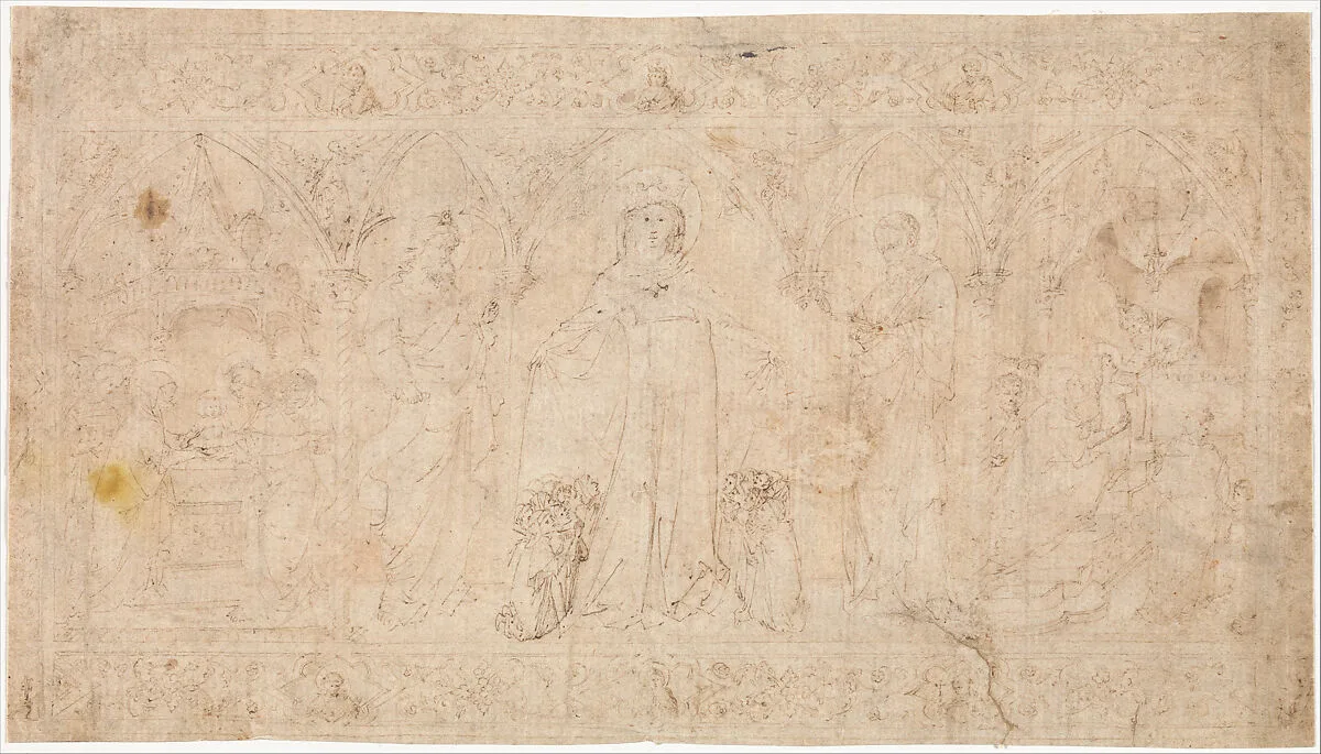 Design for an Antependium: The Madonna della Misericordia with Saints John the Baptist and John the Evangelist, the Circumcision, and the Presentation of the Virgin — Lorenzo Veneziano