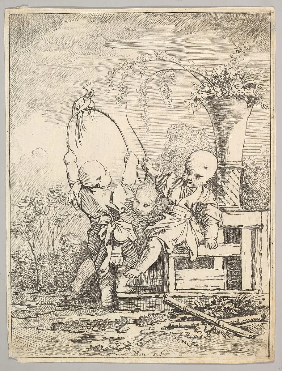 Chinese Children Playing with a Parrot — Louis Antoine Crozat, Baron de Thiers, Paris|François Boucher