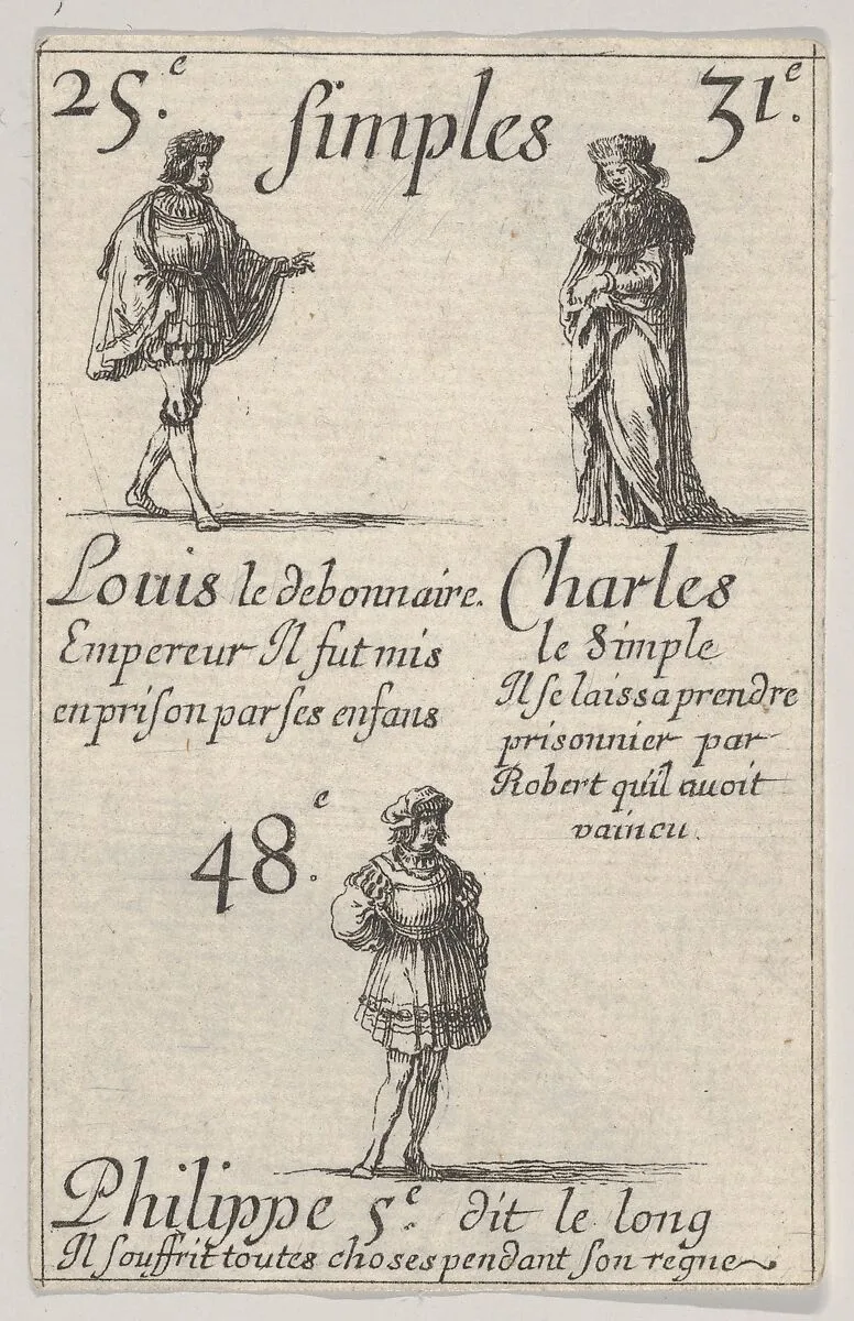 Louis le debonnaire... Charles le Simple, from 'Game of the Kings of France' (Jeu des Rois de France) — Stefano della Bella