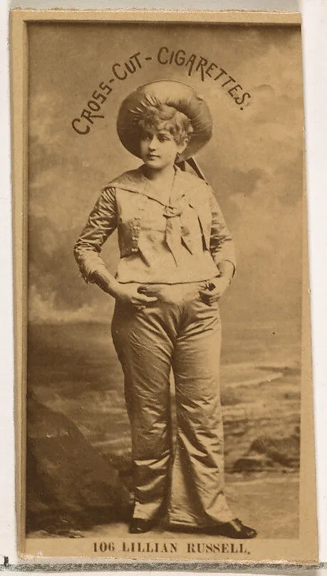 Card Number 106, Lillian Russell, from the Actors and Actresses series (N145-2) issued by Duke Sons & Co. to promote Cross Cut Cigarettes — W. Duke, Sons & Co.