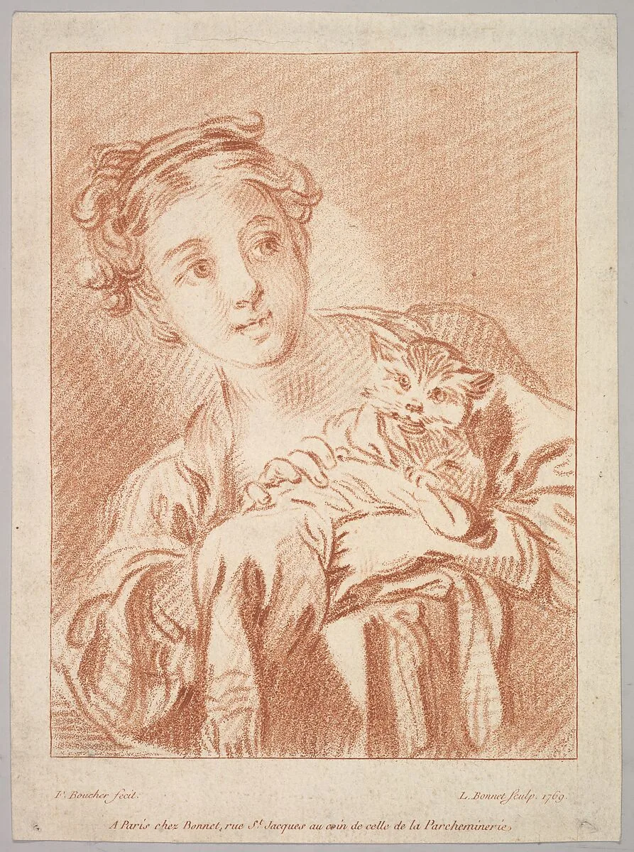 A Young Girl holding a Cat — Louis Marin Bonnet|François Boucher