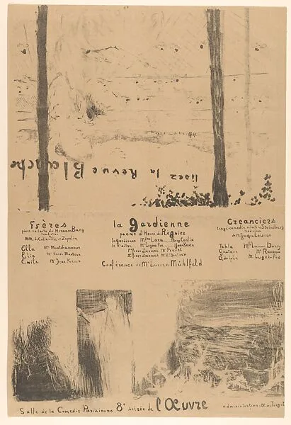 Program for L’Œuvre theater, May 1894 (Lisez la Revue Blanche / Frères; La Gardienne; Créanciers) — Edouard Vuillard