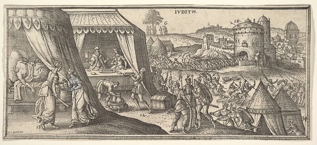 Judith, illustration to "Biblesche figuren ofte afbeeldingen..." by Hendrik Jansen van Barrefelt, called Hiel — Peeter van der Borcht