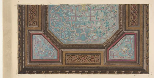 Design for the painted decoration of a coffered ceiling with the monogram: H