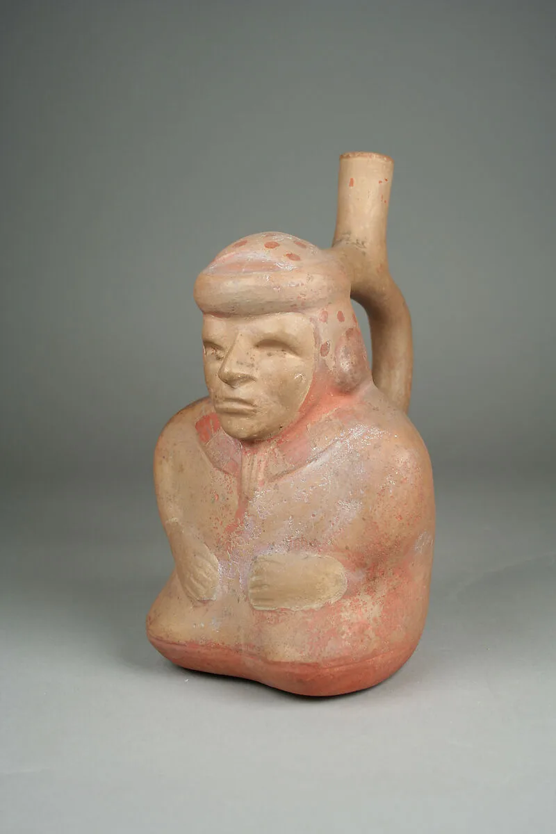 Stirrup spout bottle with sitting blind man — Unknown