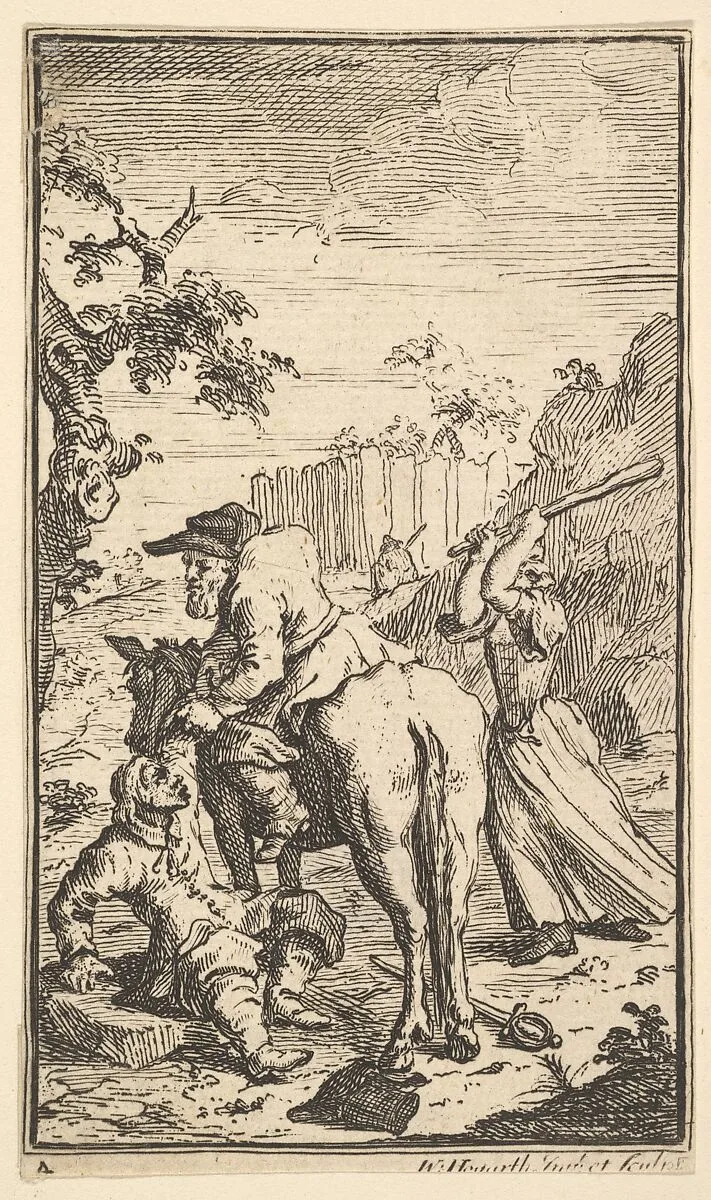 Trulla Attacking Hudibras (Seventeen Small Illustrations for Samuel Butler's Hudibras, no. 4) — Samuel Butler|William Hogarth