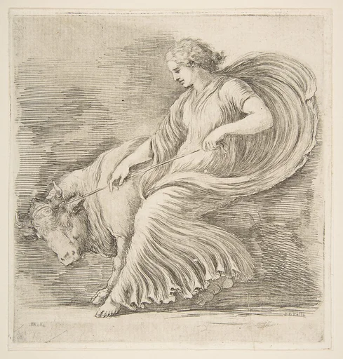 Young Woman Trying to Stop a Bull