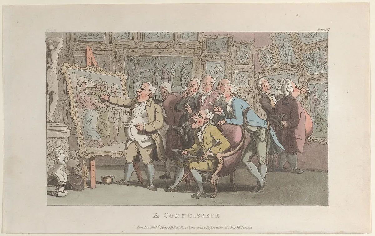 A Connoisseur — Thomas Rowlandson|Rudolph Ackermann, London|William Clowes|Oliver Goldsmith
