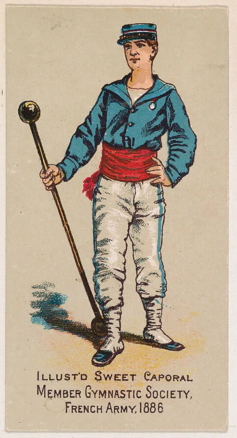 Member, Gymnastic Society, French Army, 1886, from the Military Series (N224) issued by Kinney Tobacco Company to promote Sweet Caporal Cigarettes — Kinney Brothers Tobacco Company