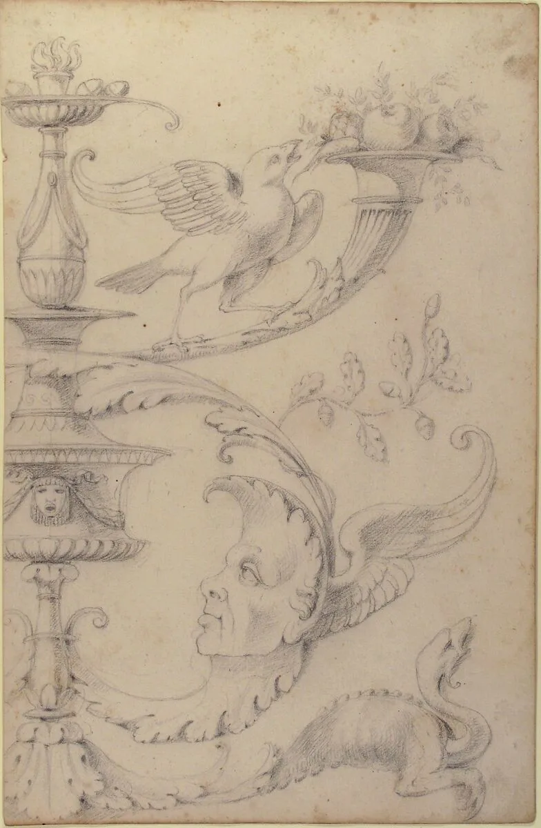 Drawing of a Grotesque after a 16th-century Decorative Relief. — Filippo Cretoni