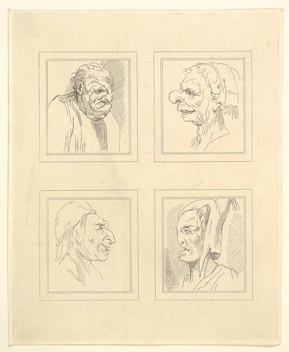 Four Heads (from Characaturas by Leonardo da Vinci, from Drawings by Wincelslaus Hollar, out of the Portland Museum)