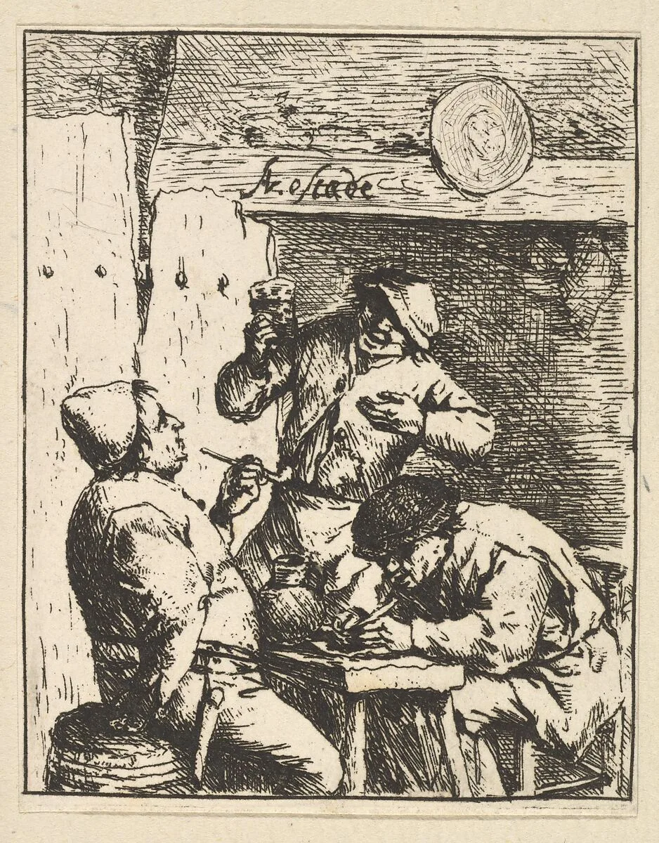 Singer Standing Between Two Smokers — Adriaen van Ostade