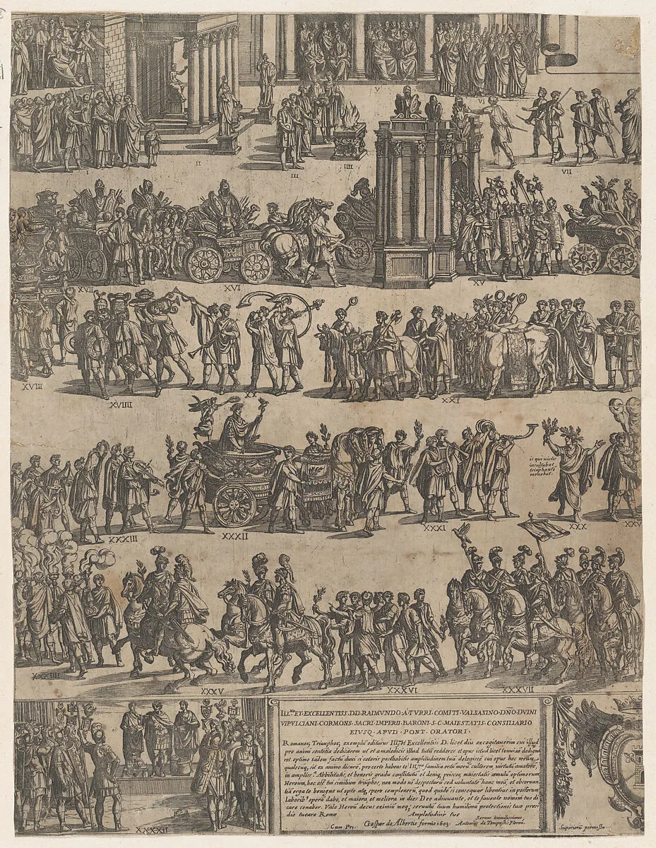 Triumph of a Roman Emperor (left side) — Antonio Tempesta|Gasparo Alberti