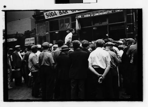 [Two 35mm Film Frames: Strike Rally on Waterfront, New York City]