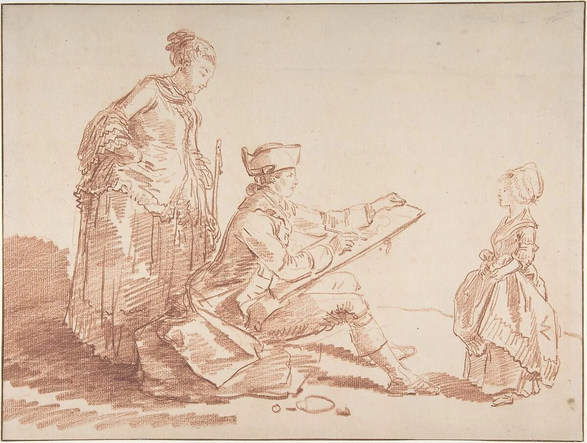 Artist Sketching a Young Girl — Hubert Robert