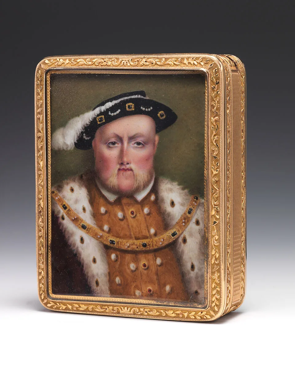 Snuffbox with portraits of Henry VIII and and Jane Seymour with presentation inscription — I. A. (unidentified)