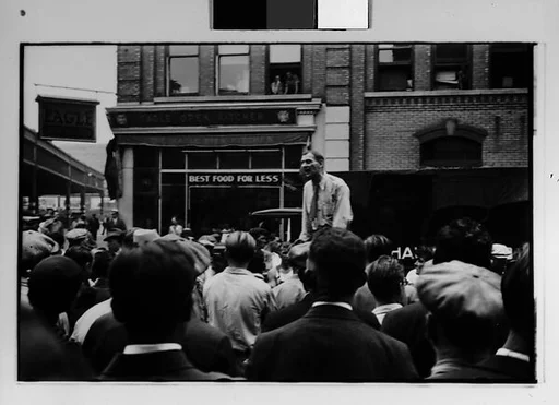 [One 35mm Film Frame: Strike Rally on Waterfront, New York City]