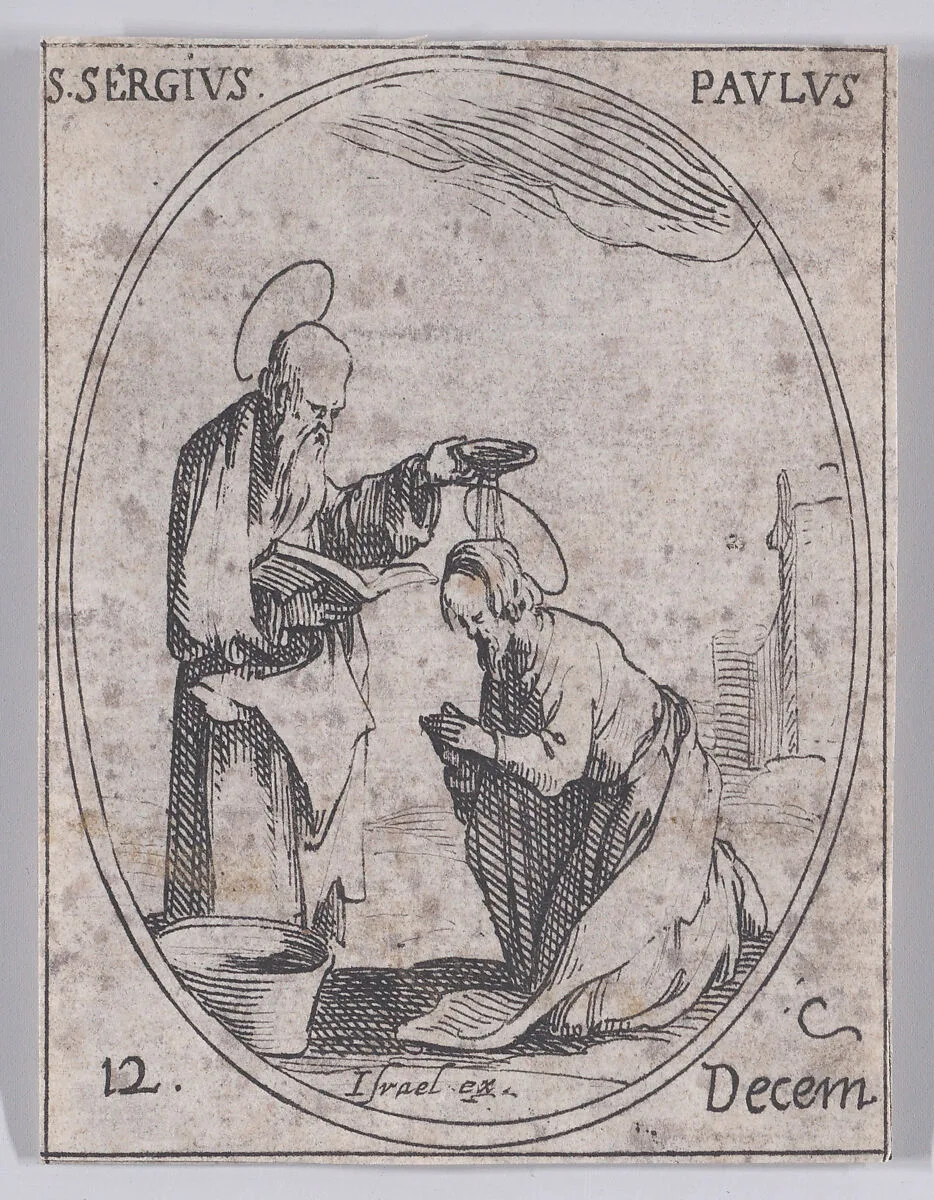 S. Serge et S. Paul (St. Sergius Paulus and St. Paul), December 12th, from "Les Images De Tous Les Saincts et Saintes de L'Année" (Images of All of the Saints and Religious Events of the Year) — Jacques Callot|Israël Henriet