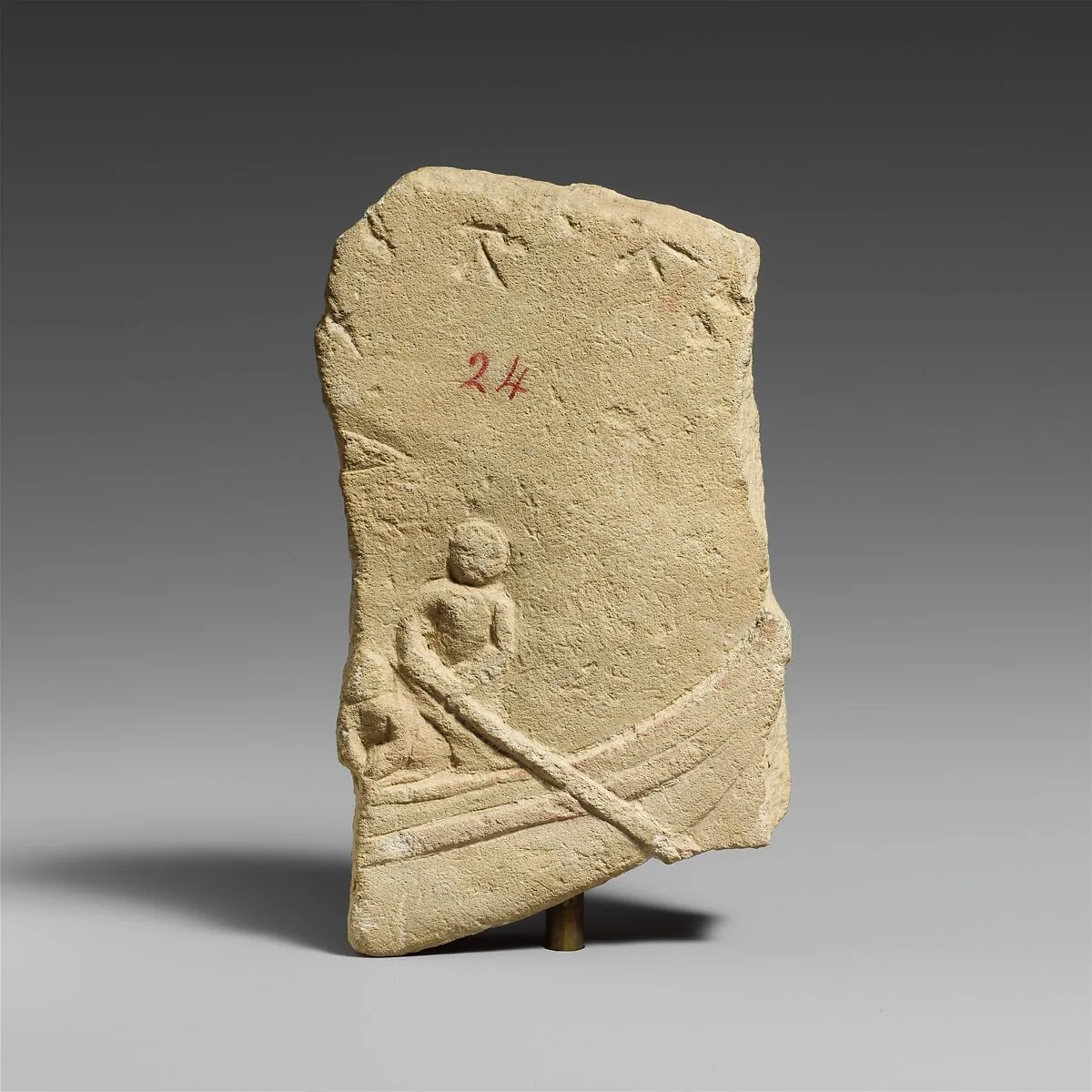 Fragment of a limestone votive relief with a boat — Unknown
