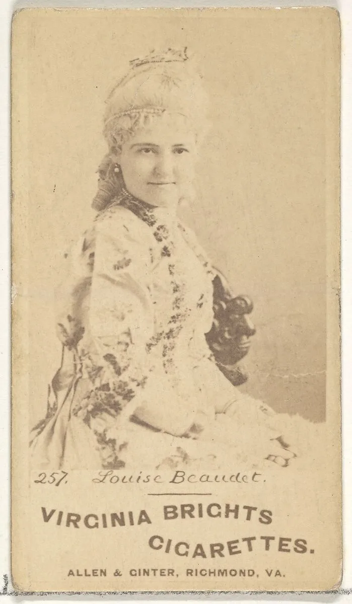 Card 257, Louise Beaudet, from the Actors and Actresses series (N45, Type 1) for Virginia Brights Cigarettes — Allen & Ginter