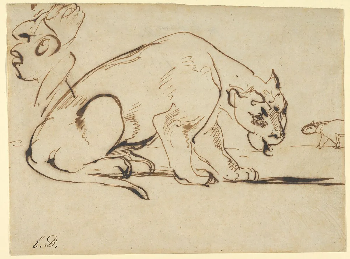A Lioness and a Caricature of Ingres — Eugène Delacroix