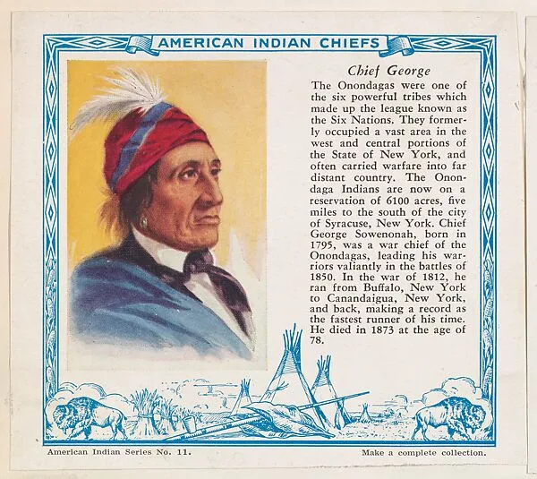 Chief George, No. 11, collector card from the American Indian Series (D6), issued by the Kelley Baking Company to promote Kelley's Bread — Kelley Baking Company