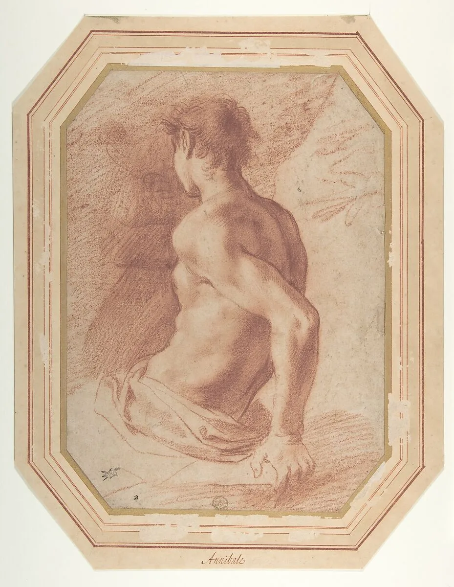 Back View of a Seated Nude Youth Facing Left — Annibale Carracci