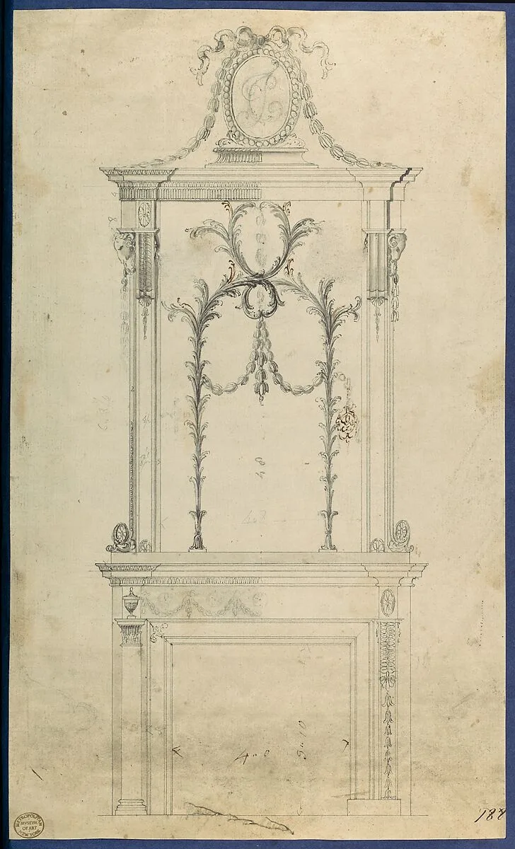 Design for a Chimneypiece with the a Monogram formed of the Initials 'TC', in Chippendale Drawings, Vol. I — Thomas Chippendale