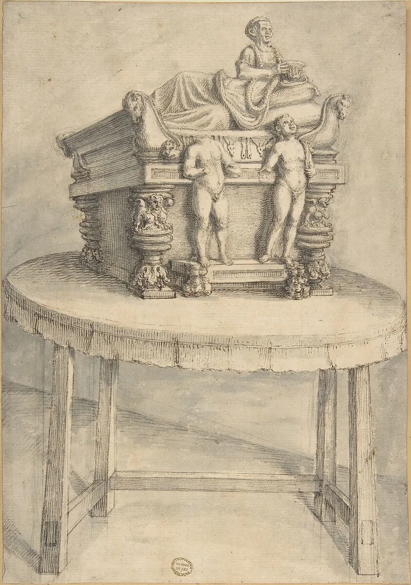 Sarcophagus on a table — Anonymous, Italian, Bolognese 18th century artist