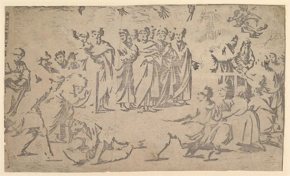 The death of Ananias surrounded by Apostles — Ugo da Carpi|Raphael (Raffaello Sanzio or Santi)