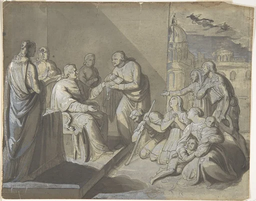 Scene with the Presentation of a Saint's Relic (recto); Head of a Woman (verso)