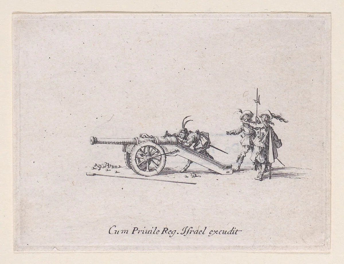 L'Exercice du Canon: Le Pointage (Drill of the Cannon: The Checking), from Les Exercices Militaires (The Military Exercises) — Jacques Callot|Israël Henriet