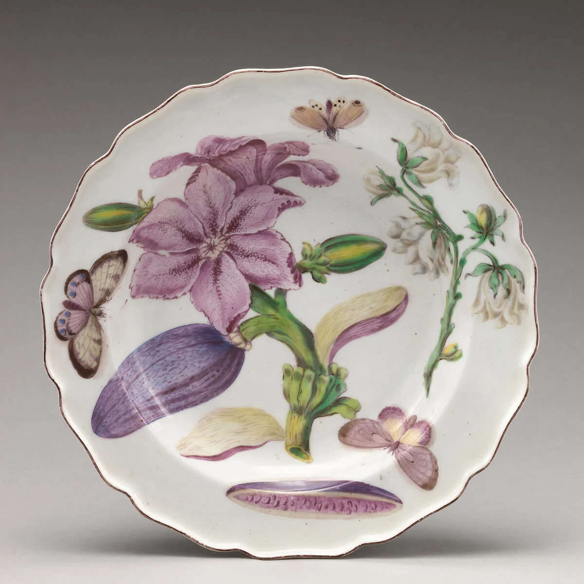 Botanical plate with a flowering eggplant — Chelsea Porcelain Manufactory