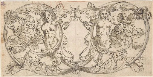 Design for a Cartouche with Acanthus Scrolls from which Female Figures Emerge