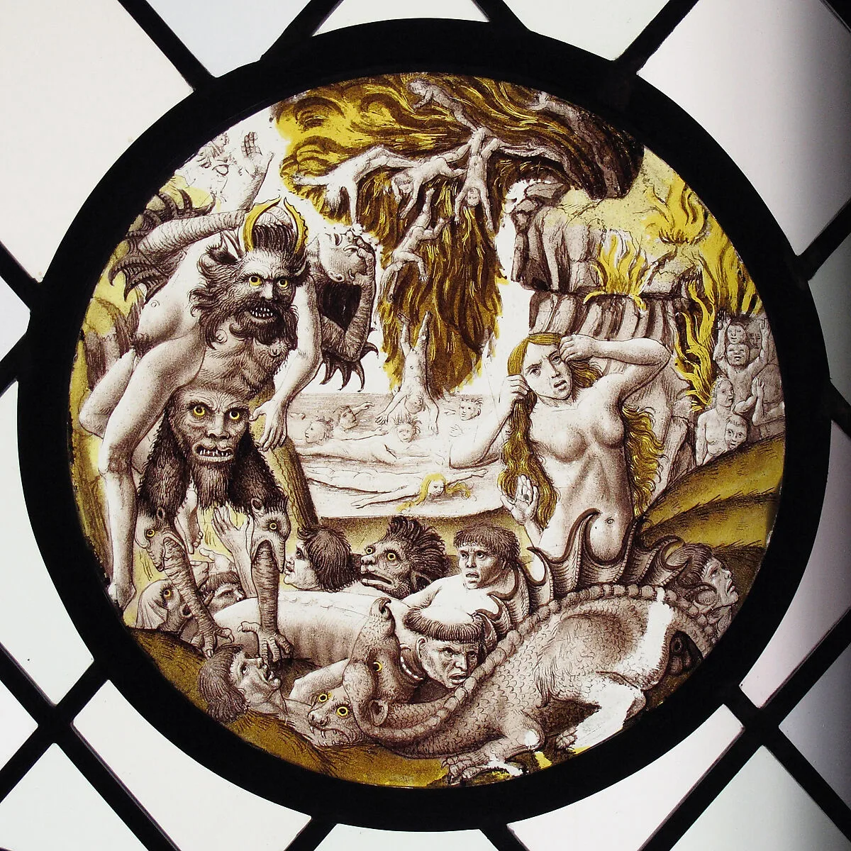 Roundel with Descent of the Damned — Dieric Bouts