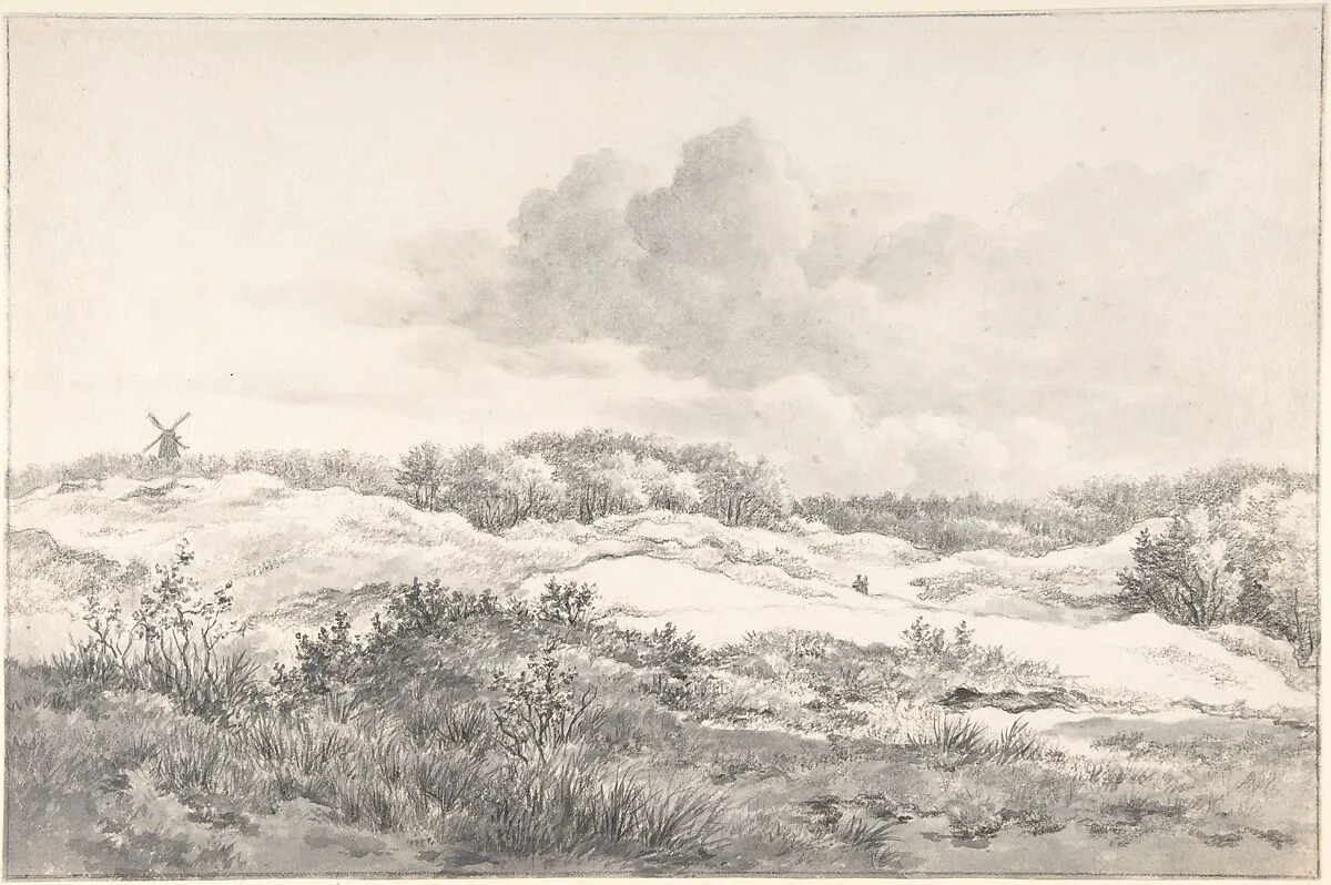 Wooded Dune Landscape near Haarlem, with Windmill and a Pair of Figures — Gerrit Jan Michaëlis