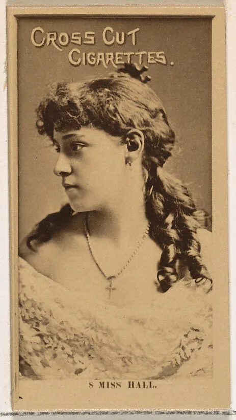 Card Number 8, Miss Hall, from the Actors and Actresses series (N145-2) issued by Duke Sons & Co. to promote Cross Cut Cigarettes — W. Duke, Sons & Co.
