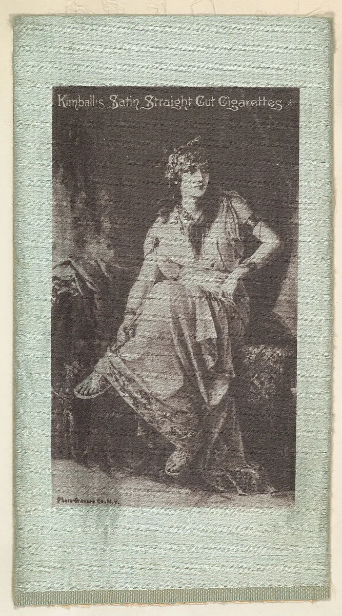 Seated woman (on blue silk), from the Girl Art Subjects series (N193) issued by Wm. S. Kimball & Co. — William S. Kimball & Company|The Photo-Gravure Company