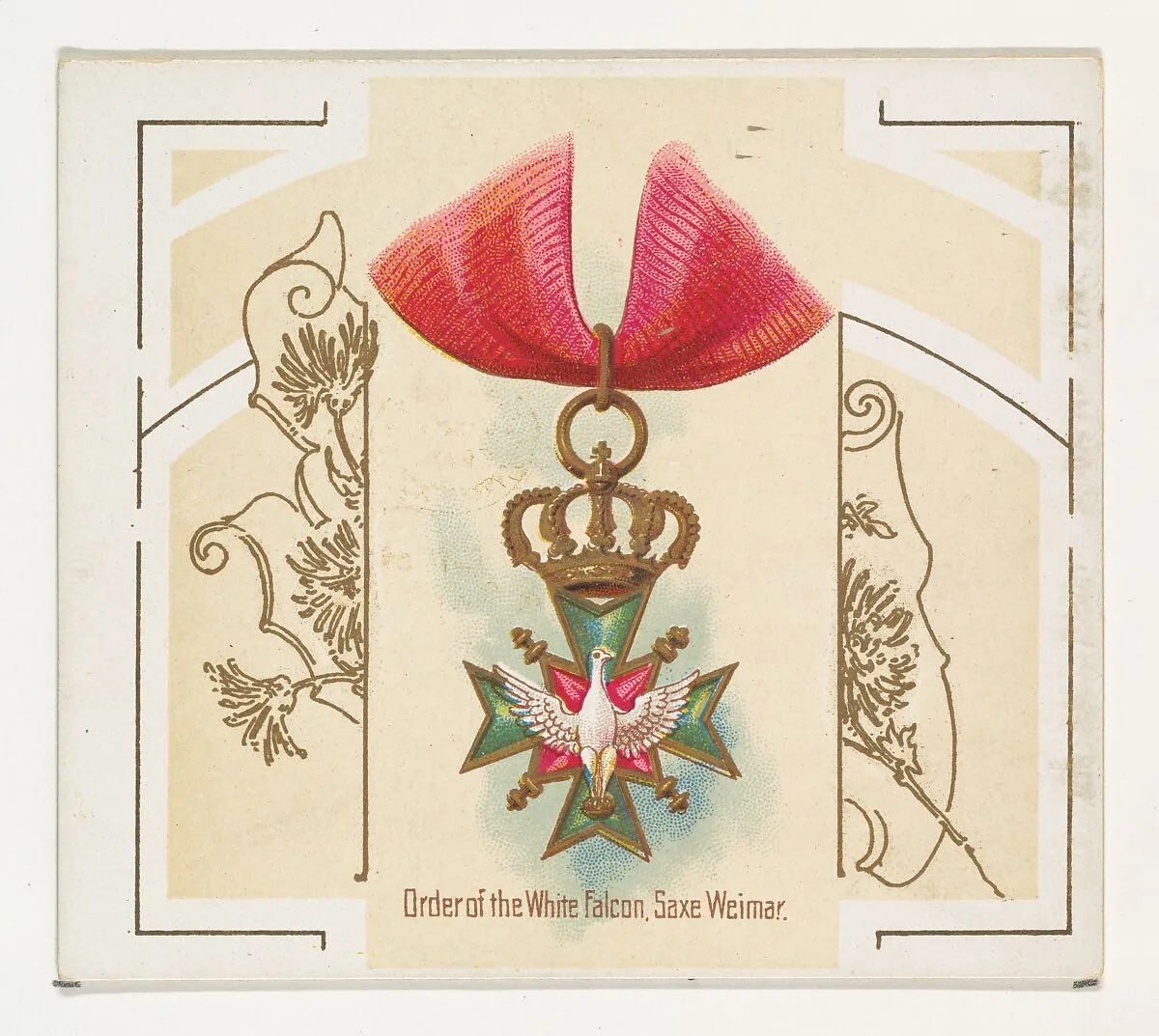 Order of the White Falcon, Saxe Weimar, from the World's Decorations series (N44) for Allen & Ginter Cigarettes — Allen & Ginter|Lindner, Eddy & Claus