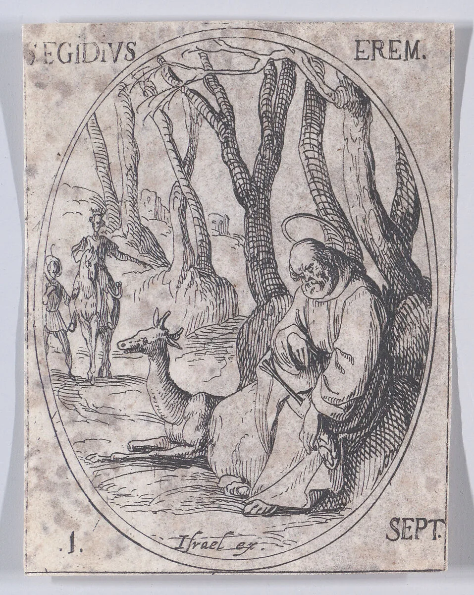 S. Gilles, ermite (St. Giles, Hermit), September 1st, from "Les Images De Tous Les Saincts et Saintes de L'Année" (Images of All of the Saints and Religious Events of the Year) — Jacques Callot|Israël Henriet